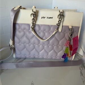 Betsey Johnson Lavender Quilted Hearts Tote Crossbody Purse Gummy Bear Charms